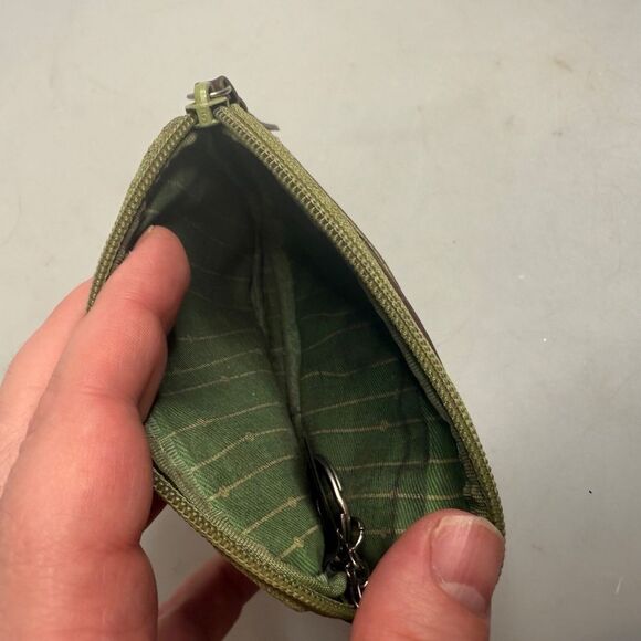 Fossil Leather Brown Green Women's Coin Purse Wallet w/ Keyring EUC - Picture 11 of 14